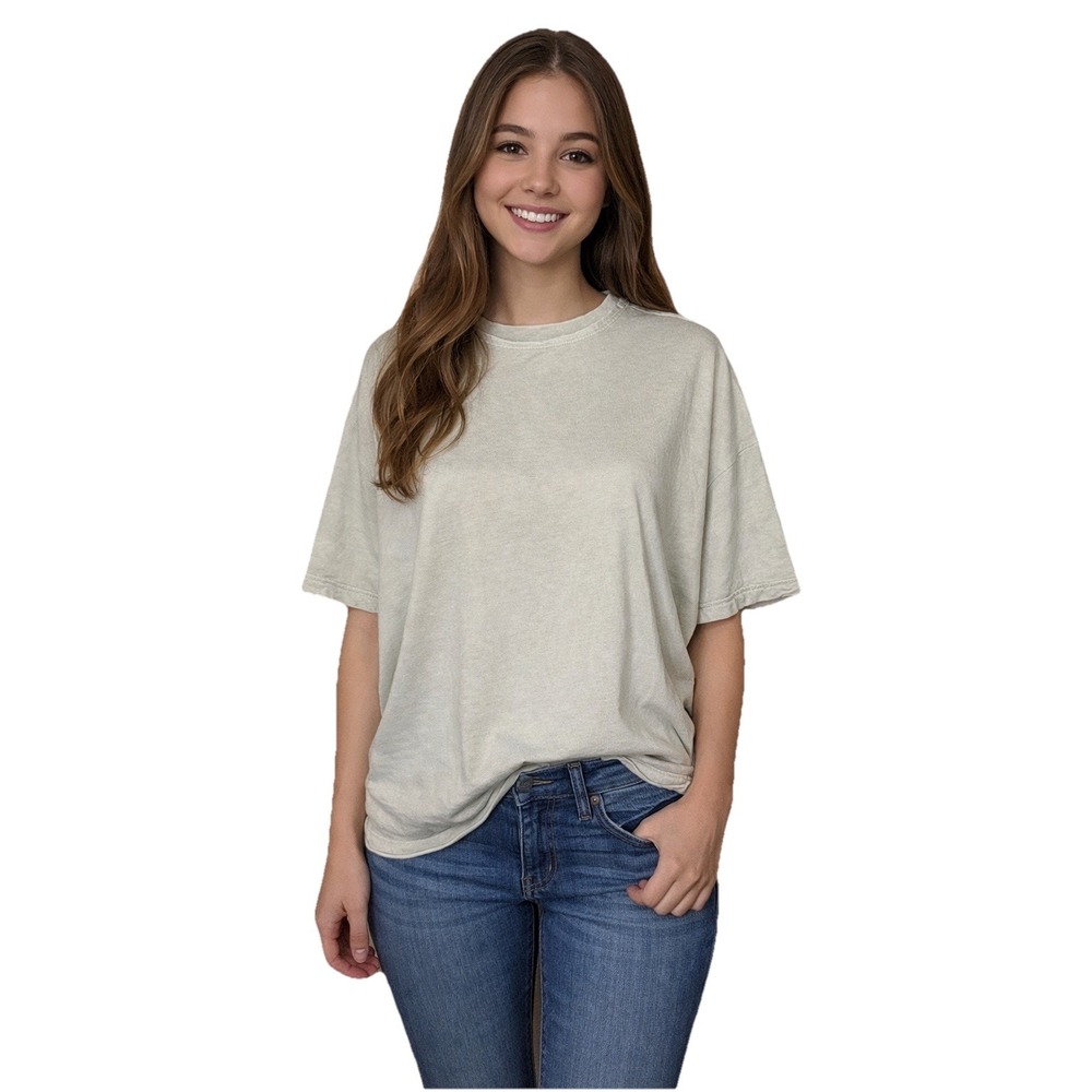 NWT Easel Light Green Crew Neck T Distressed Raw Hem Small
